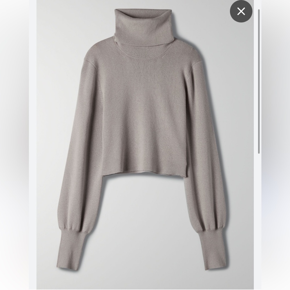 Aritzia  Wilfred Grey Tan Rebecca Cowl Neck Sweater Balloon Sleeve Size XS
